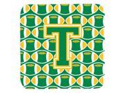 Set of 4 Letter T Football Green and Gold Foam Coasters Set of 4 CJ1069 TFC