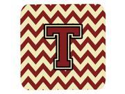 Set of 4 Letter T Chevron Maroon and Gold Foam Coasters Set of 4 CJ1061 TFC