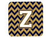 Set of 4 Letter Z Chevron Navy Blue and Gold Foam Coasters Set of 4 CJ1057 ZFC