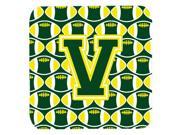 Set of 4 Letter V Football Green and Yellow Foam Coasters Set of 4 CJ1075 VFC