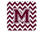 Set of 4 Letter M Chevron Maroon and White Foam Coasters Set of 4 CJ1051 MFC