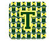 Set of 4 Letter T Football Green and Yellow Foam Coasters Set of 4 CJ1075 TFC