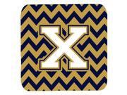 Set of 4 Letter X Chevron Navy Blue and Gold Foam Coasters Set of 4 CJ1057 XFC
