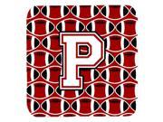 Set of 4 Letter P Football Cardinal and White Foam Coasters Set of 4 CJ1082 PFC