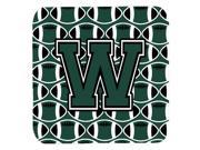 Set of 4 Letter W Football Green and White Foam Coasters Set of 4 CJ1071 WFC