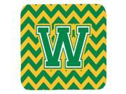 Set of 4 Letter W Chevron Green and Gold Foam Coasters Set of 4 CJ1059 WFC