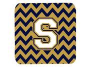 Set of 4 Letter S Chevron Navy Blue and Gold Foam Coasters Set of 4 CJ1057 SFC