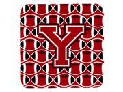 Set of 4 Letter Y Football Red Black and White Foam Coasters Set of 4 CJ1073 YFC