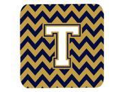 Set of 4 Letter T Chevron Navy Blue and Gold Foam Coasters Set of 4 CJ1057 TFC
