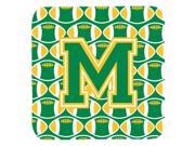 Set of 4 Letter M Football Green and Gold Foam Coasters Set of 4 CJ1069 MFC