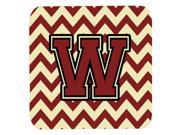 Set of 4 Letter W Chevron Maroon and Gold Foam Coasters Set of 4 CJ1061 WFC