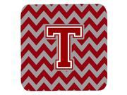 Set of 4 Letter T Chevron Maroon and White Foam Coasters Set of 4 CJ1049 TFC