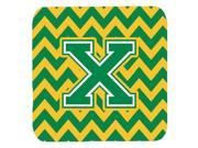 Set of 4 Letter X Chevron Green and Gold Foam Coasters Set of 4 CJ1059 XFC