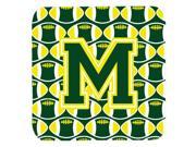 Set of 4 Letter M Football Green and Yellow Foam Coasters Set of 4 CJ1075 MFC