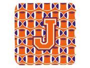 Set of 4 Letter J Football Orange White and Regalia Foam Coasters Set of 4 CJ1072 JFC