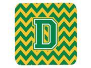 Set of 4 Letter D Chevron Green and Gold Foam Coasters Set of 4 CJ1059 DFC