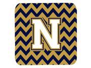 Set of 4 Letter N Chevron Navy Blue and Gold Foam Coasters Set of 4 CJ1057 NFC