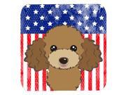 Set of 4 American Flag and Chocolate Brown Poodle Foam Coasters BB2186FC