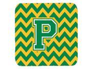 Set of 4 Letter P Chevron Green and Gold Foam Coasters Set of 4 CJ1059 PFC