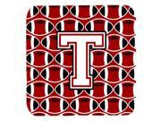 Set of 4 Letter T Football Cardinal and White Foam Coasters Set of 4 CJ1082 TFC