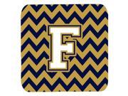 Set of 4 Letter F Chevron Navy Blue and Gold Foam Coasters Set of 4 CJ1057 FFC