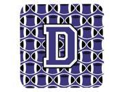 Set of 4 Letter D Football Purple and White Foam Coasters Set of 4 CJ1068 DFC