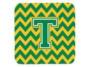 Set of 4 Letter T Chevron Green and Gold Foam Coasters Set of 4 CJ1059 TFC