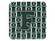 Set of 4 Letter F Football Green and White Foam Coasters Set of 4 CJ1071 FFC