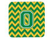Set of 4 Letter O Chevron Green and Gold Foam Coasters Set of 4 CJ1059 OFC