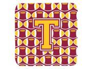 Set of 4 Letter T Football Maroon and Gold Foam Coasters Set of 4 CJ1081 TFC