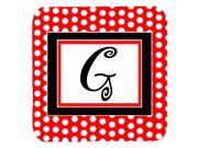 Set of 4 Monogram Red Black Polka Dots Foam Coasters Initial Letter G