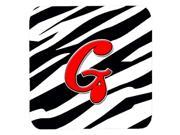 Set of 4 Monogram Zebra Red Foam Coasters Initial Letter G