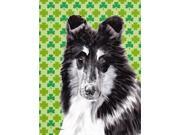 Black and White Collie Lucky Shamrock St. Patrick's Day Flag Canvas House Size SC9726CHF Black and White Collie Lucky Shamrock St. Patrick's Day Flag Canvas House Size SC9726CHF
