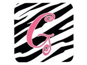Set of 4 Monogram Zebra Stripe and Pink Foam Coasters Initial Letter G