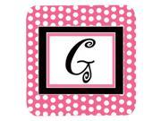 Set of 4 Monogram Pink Black Polka Dots Foam Coasters Initial Letter G