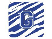 Set of 4 Monogram Tiger Stripe Blue and White Foam Coasters Initial Letter G