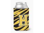 Letter H Initial Monogram Tiger Stripe Black Gold Can Beverage Insulator Hugger