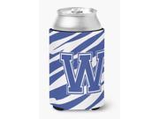 Letter W Initial Monogram Tiger Stripe Blue and White Can Beverage Insulator Hugger