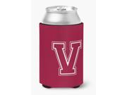 Letter V Initial Monogram Maroon and White Can or Bottle Beverage Insulator Hugger