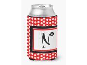 Letter N Initial Monogram Red Black Polka Dots Can or Bottle Beverage Insulator Hugger