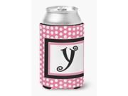 Letter Y Initial Monogram Pink Black Polka Dots Can or Bottle Beverage Insulator Hugger