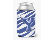 Letter Y Initial Monogram Tiger Stripe Blue and White Can Beverage Insulator Hugger