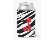 Letter J Initial Monogram Zebra Red Can or Bottle Beverage Insulator Hugger