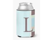 Letter L Initial Monogram Blue Stripes Can or Bottle Beverage Insulator Hugger