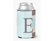 Letter E Initial Monogram Blue Stripes Can or Bottle Beverage Insulator Hugger