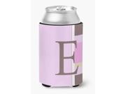 Letter E Initial Monogram Pink Stripes Can or Bottle Beverage Insulator Hugger