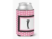 Letter I Initial Monogram Pink Black Polka Dots Can or Bottle Beverage Insulator Hugger