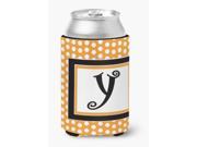 Letter Y Initial Monogram Orange Polkadots Can or Bottle Beverage Insulator Hugger