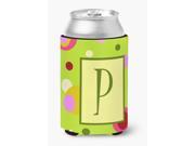 Letter P Initial Monogram Green Can or Bottle Beverage Insulator Hugger