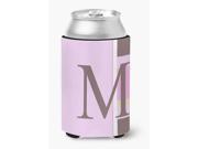 Letter M Initial Monogram Pink Stripes Can or Bottle Beverage Insulator Hugger